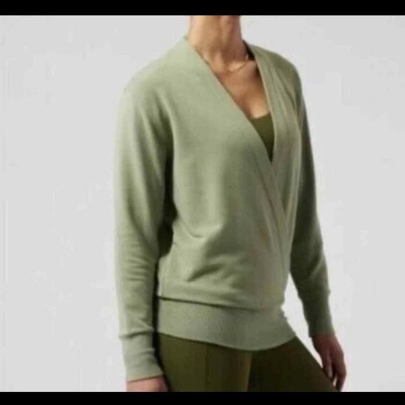 ATHLETA EUCALYPTUS OLIVE PURANA V-NECK WRAP SWEATSHIRT SWEATER 
Size Large - Picture 8 of 12